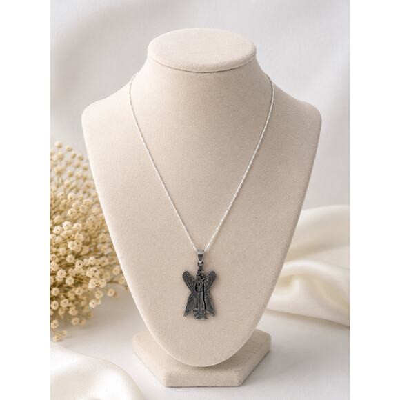 Other Jewelry - Silver Angel Pendant Necklace Vintage Guardian Angel Stainless Steel Jewelry